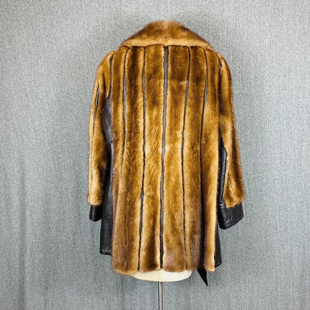 Vtg Mr. Leonard Jacket Women Brown Fur Leather Belted Waist Classic 70’s - Picture 2 of 14